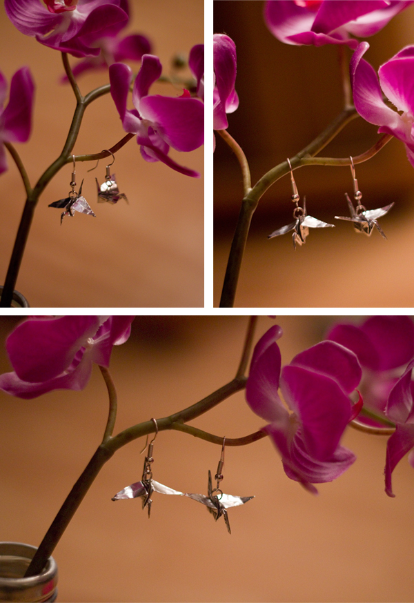Boucles d'oreilles grues en origami