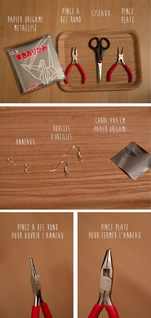 Matériel pour réalisation boucles d'oreilles grues en origami