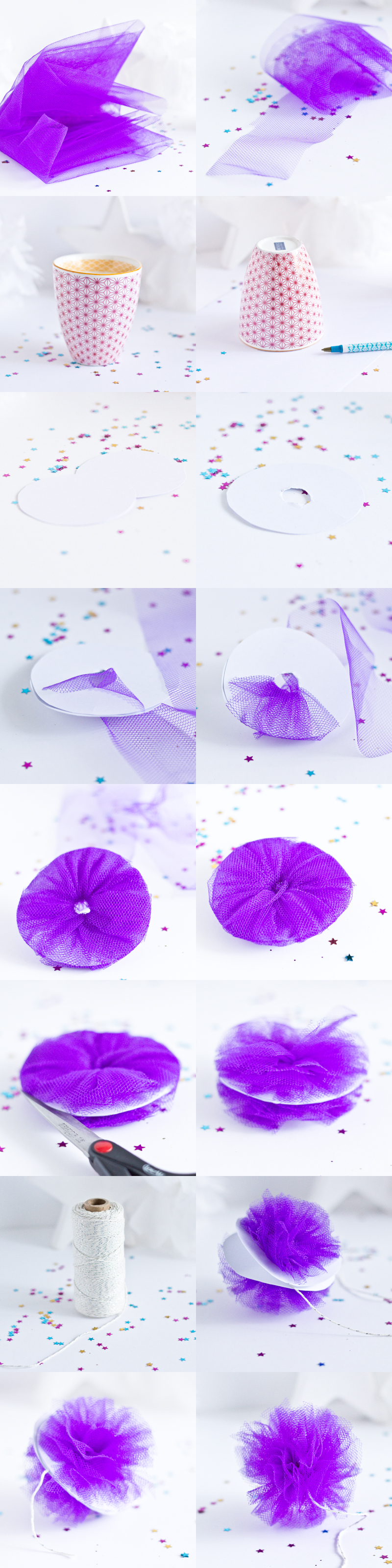 DIY pompons colorés en tulle - paperboat.fr